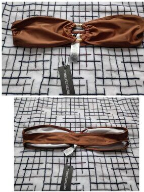 Pretty Little Thing Brown Bandeau Bikini Top Size 8